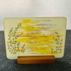 Vintage Glass and Wood Friendship Desk Plaque by Papel